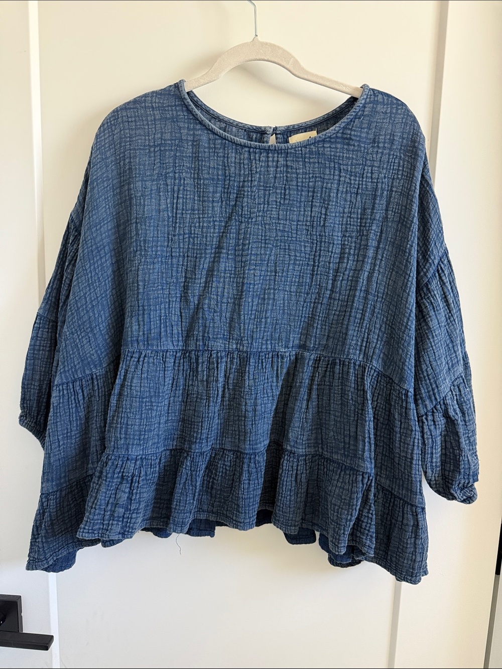 Jaded Gypsy Blue Tiered Gauze Peasant Top - Women 100% cotton